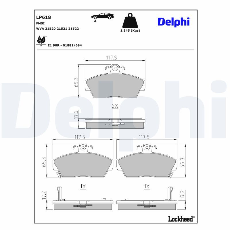 комплект спирачно феродо, дискови спирачки DELPHI