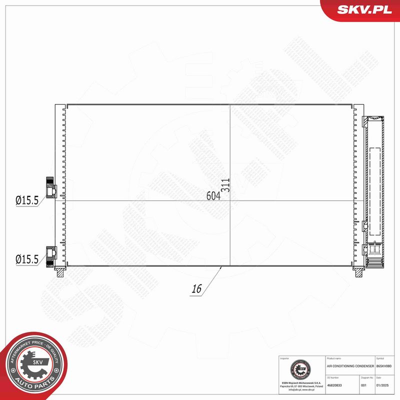 ESEN SKV 86SKV080 Condenser, air conditioning