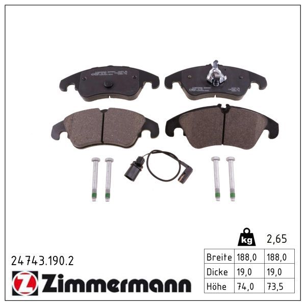 комплект спирачно феродо, дискови спирачки ZIMMERMANN