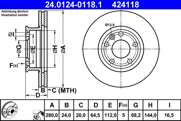 Гальмівний диск, Ate 24.0124-0118.1