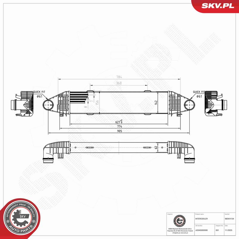 Kompressoriõhu radiaator, ESEN SKV 98SKV134