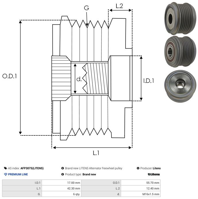 AS-PL AFP3075(LITENS) Alternator Freewheel Clutch