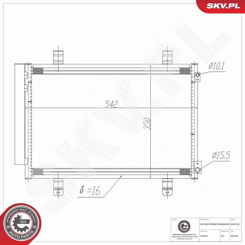 ESEN SKV 86SKV252 Condenser, air conditioning
