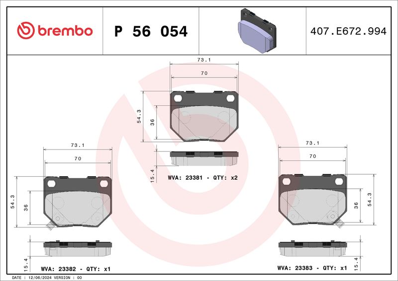 BREMBO Remblokkenset, schijfrem P 56 054