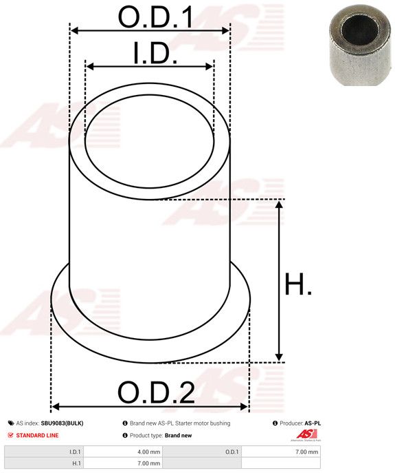 AS-PL SBU9083(BULK) Bush, starter shaft