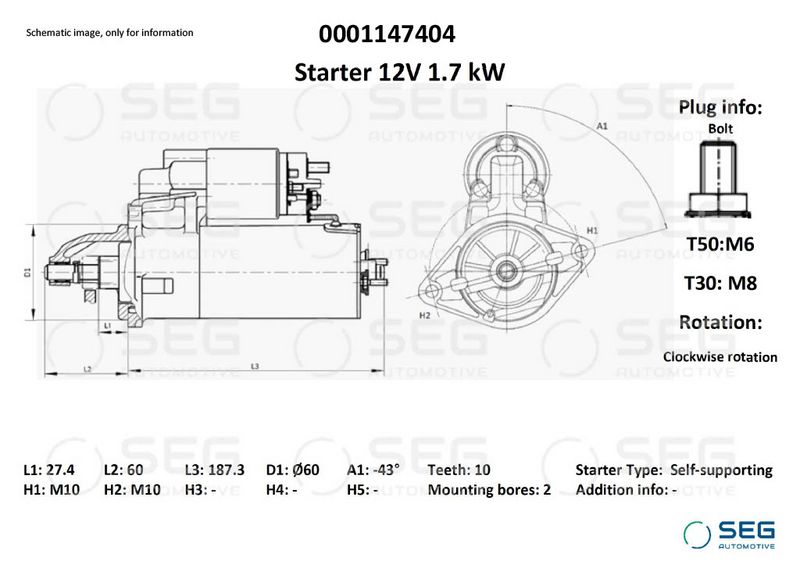SEG Automotive 0001147404 Starter