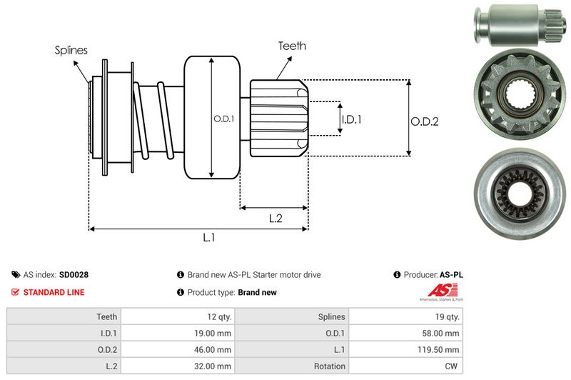 AS-PL SD0028 Freewheel Gear, starter