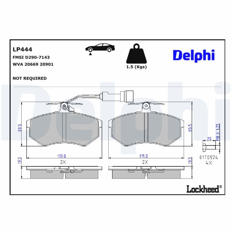 комплект спирачно феродо, дискови спирачки DELPHI