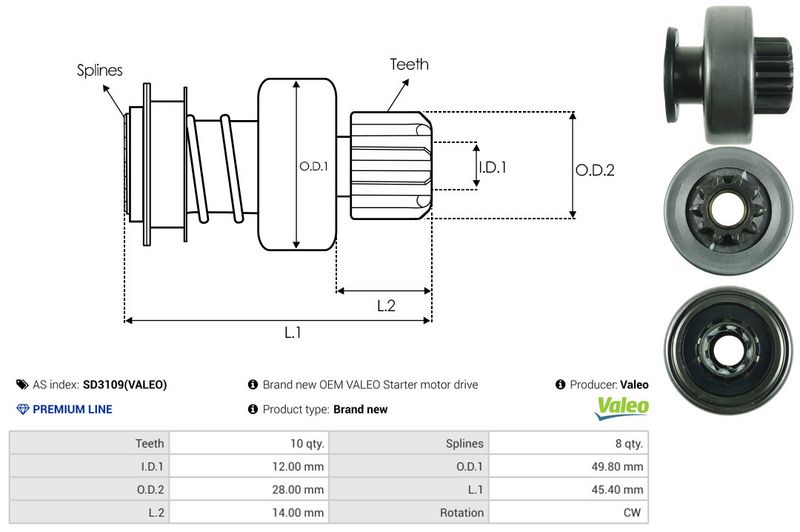 AS-PL SD3109(VALEO) Freewheel Gear, starter