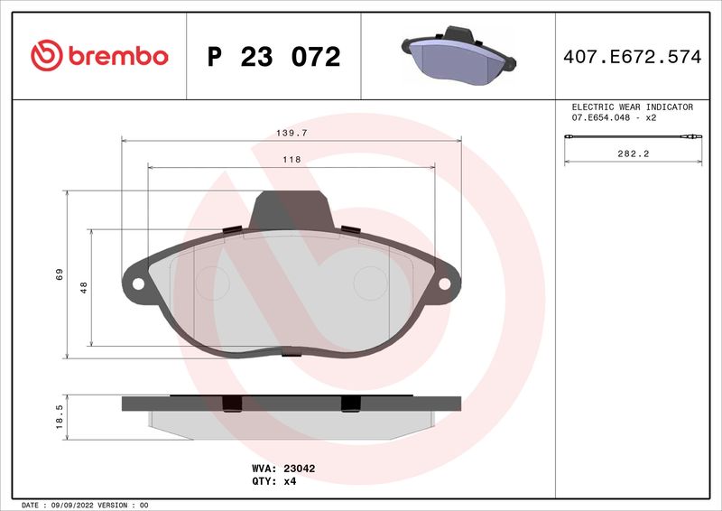 BREMBO fékbetétkészlet, tárcsafék P 23 072