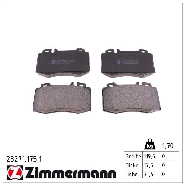 комплект спирачно феродо, дискови спирачки ZIMMERMANN