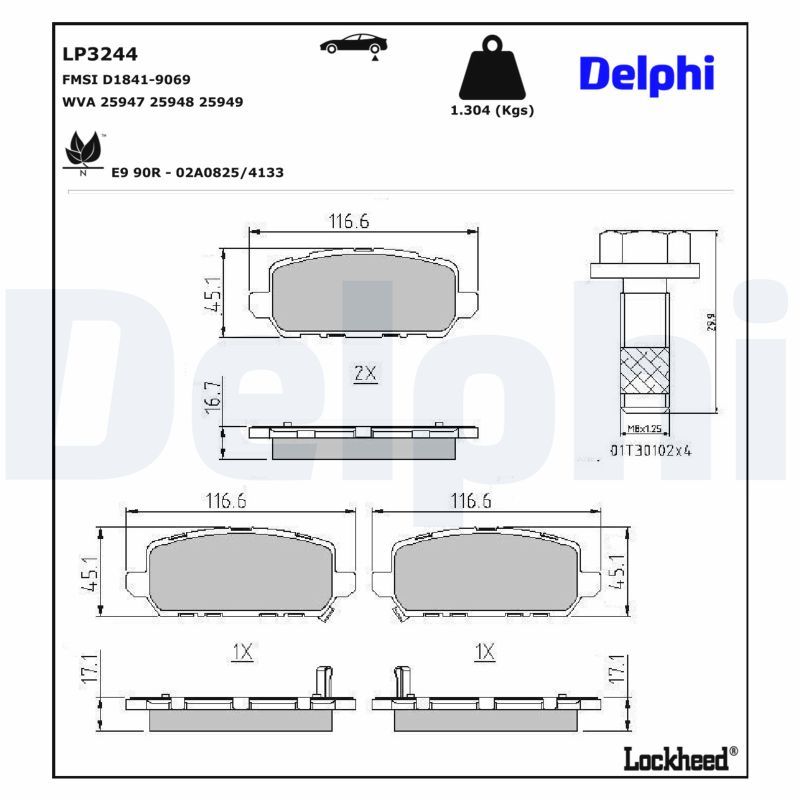 Piduriklotsi komplekt, ketaspidur, DELPHI LP3244
