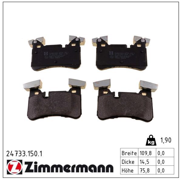 комплект спирачно феродо, дискови спирачки ZIMMERMANN