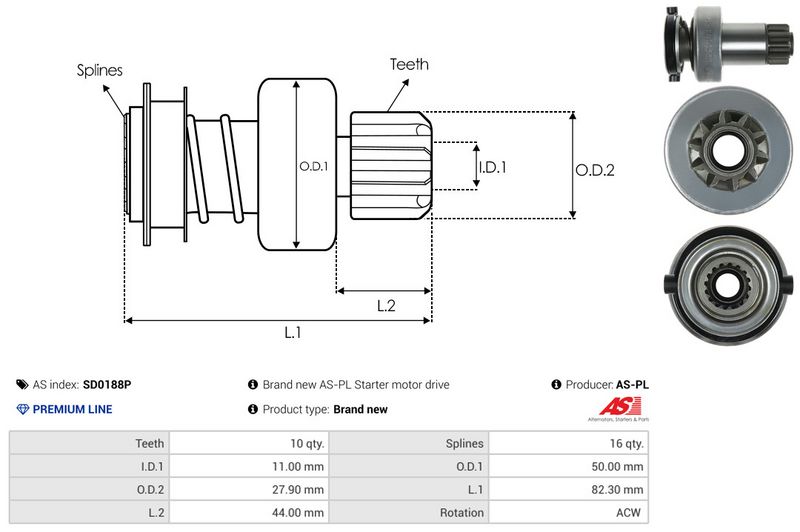AS-PL SD0188P Freewheel Gear, starter