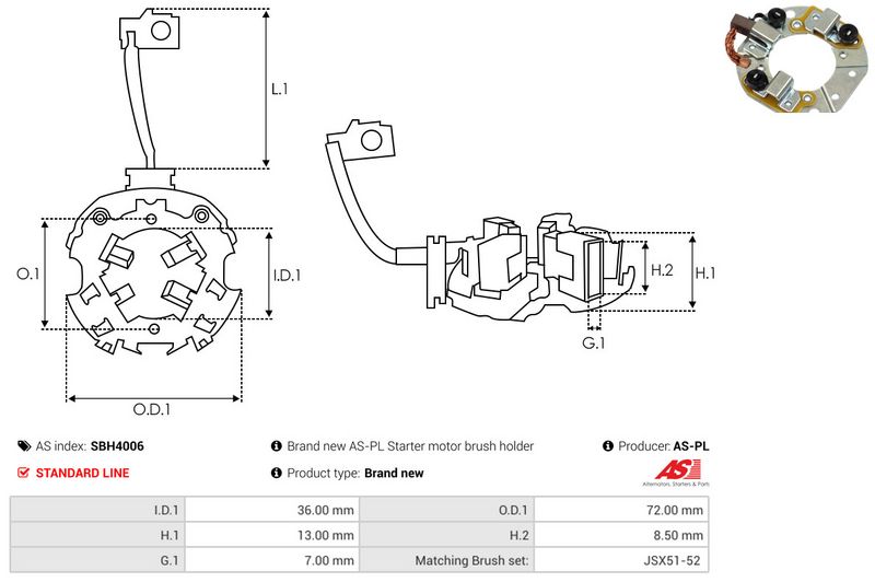 Kinnitus, süsinikuharjad, AS-PL SBH4006