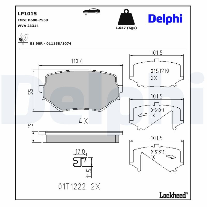 Piduriklotsi komplekt, ketaspidur, DELPHI LP1015