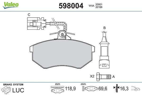VALEO 598004 - Stabdžių kaladėlių komplektas