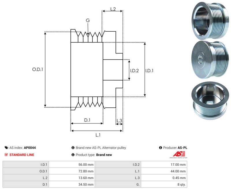 AS-PL AP0044 Belt Pulley, alternator