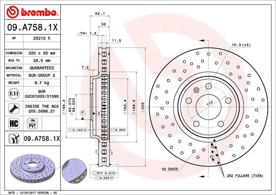 Гальмівний диск, Brembo 09.A758.1X