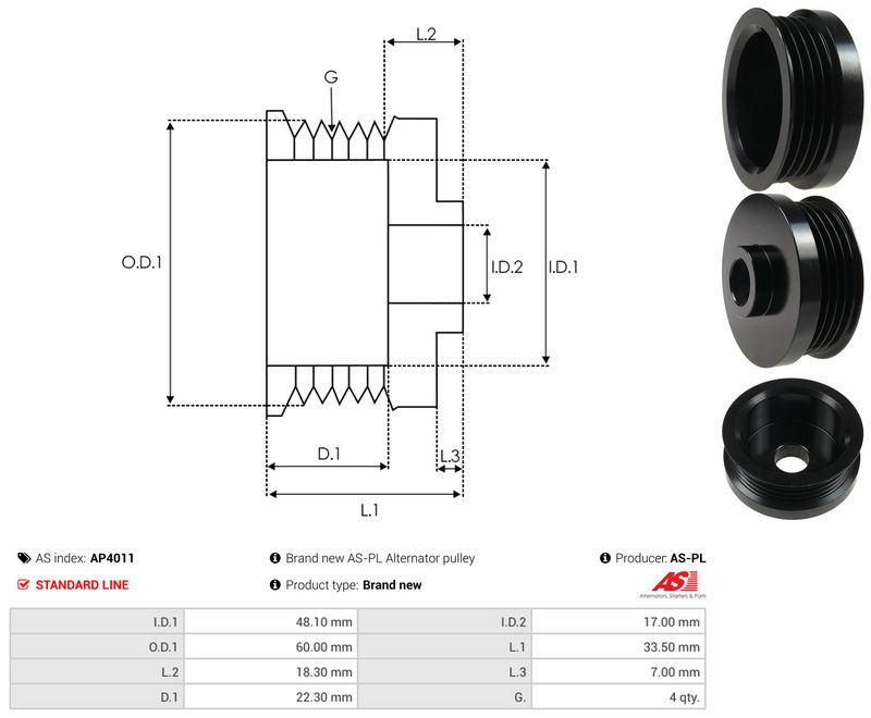 AS-PL AP4011 Belt Pulley, alternator