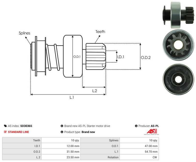 AS-PL SD3036S Freewheel Gear, starter