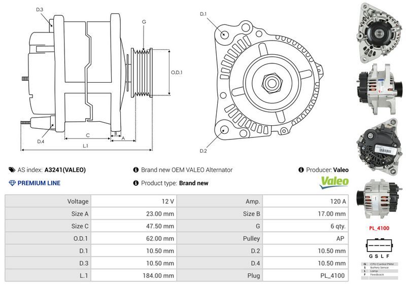 AS-PL A3241(VALEO) Alternator
