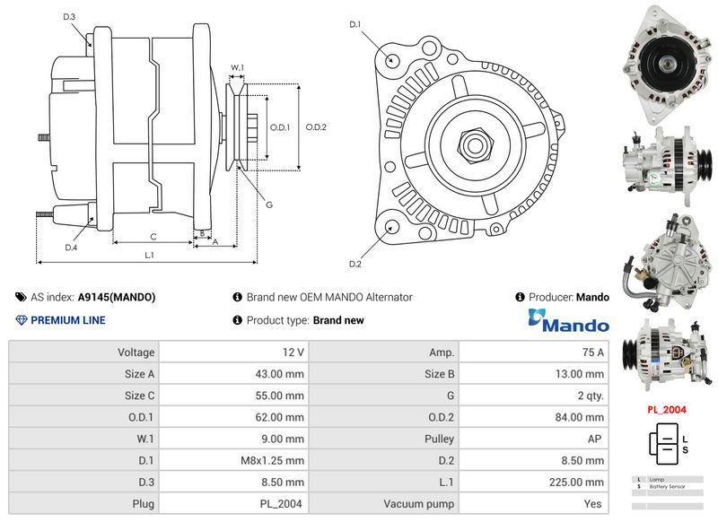 AS-PL A9145(MANDO) Alternator