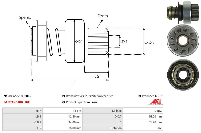 AS-PL SD2065 Freewheel Gear, starter