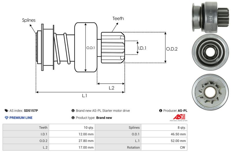 AS-PL SD5157P Freewheel Gear, starter