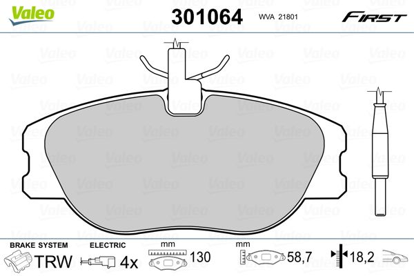 VALEO fékbetétkészlet, tárcsafék 301064