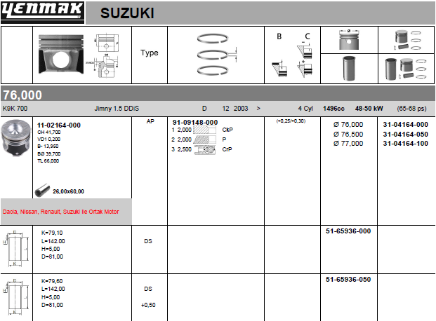 YENMAK Piston 31-04164-000