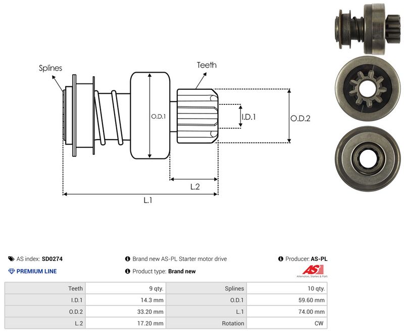 AS-PL SD0274 Freewheel Gear, starter