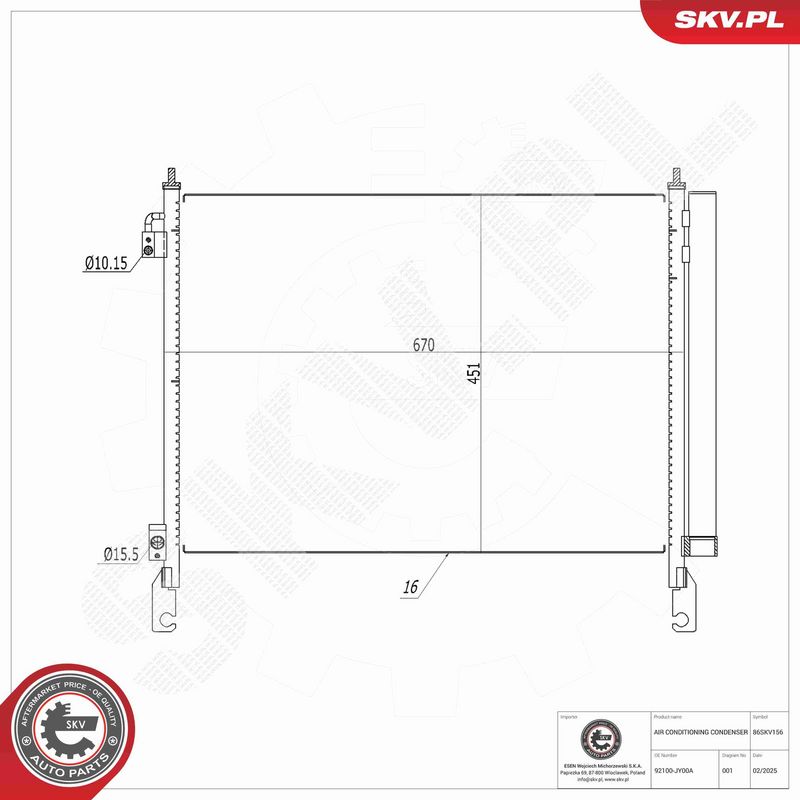 ESEN SKV 86SKV156 Condenser, air conditioning