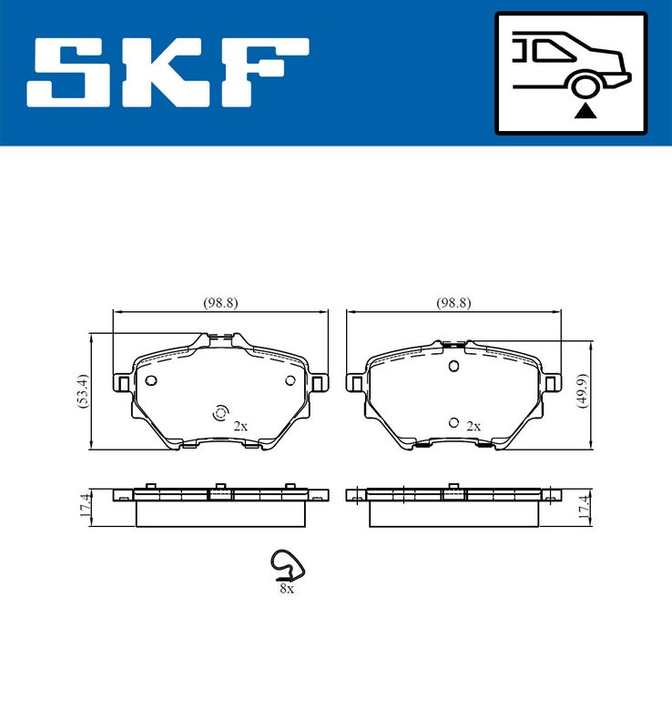 Комплект гальмівних накладок, дискове гальмо, Skf VKBP90101