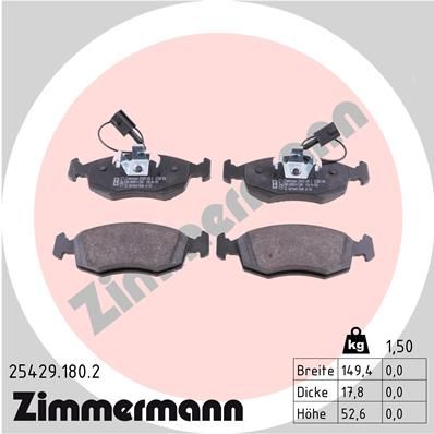 Комплект гальмівних накладок, дискове гальмо, Zimmermann 25429.180.2