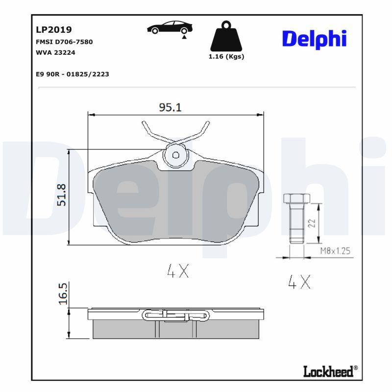 комплект спирачно феродо, дискови спирачки DELPHI