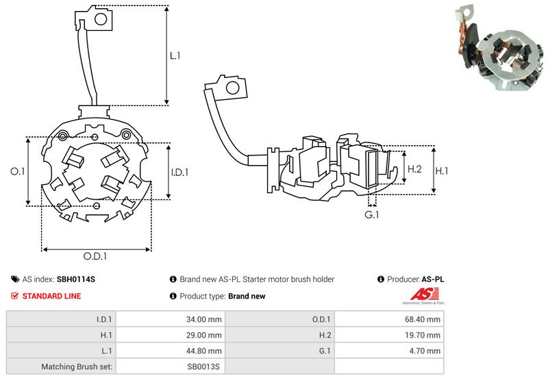 AS-PL SBH0114S Holder, carbon brushes