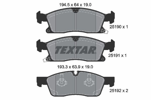 Комплект гальмівних накладок, дискове гальмо, Textar 2519002