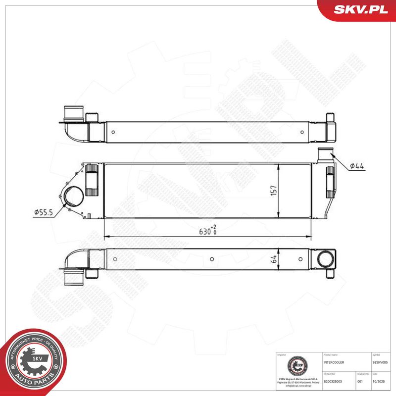 Kompressoriõhu radiaator, ESEN SKV 98SKV085