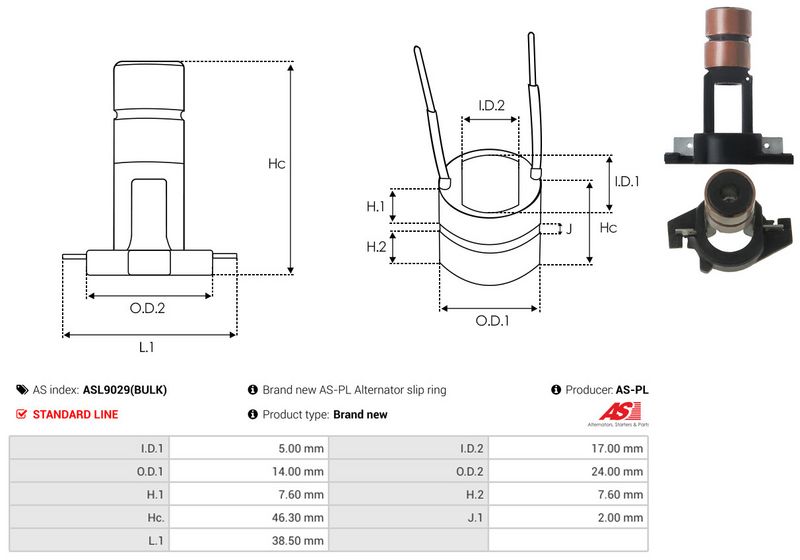 AS-PL ASL9029(BULK) Slip Ring, alternator