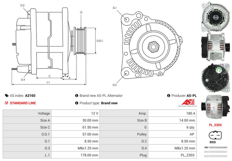 AS-PL A3160 Alternator