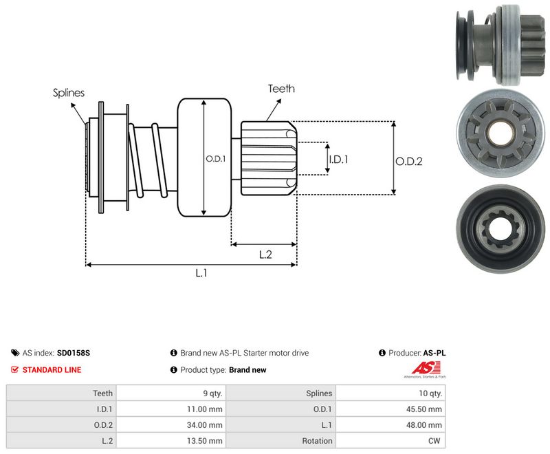 AS-PL SD0158S Freewheel Gear, starter