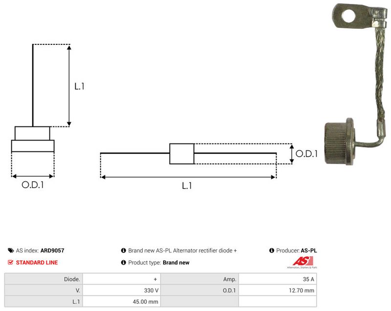 AS-PL ARD9057 Rectifier, alternator