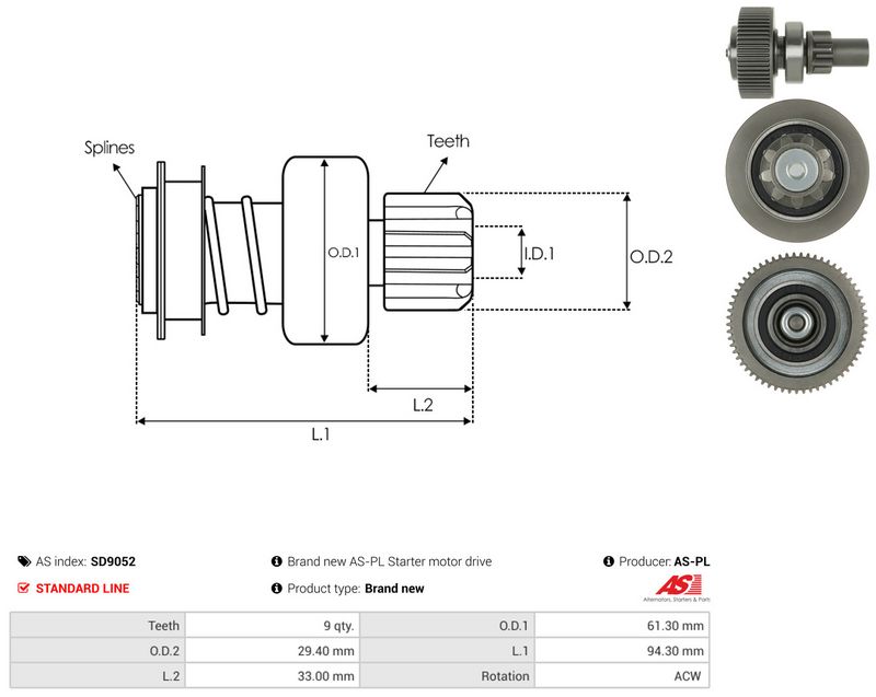 AS-PL SD9052 Freewheel Gear, starter