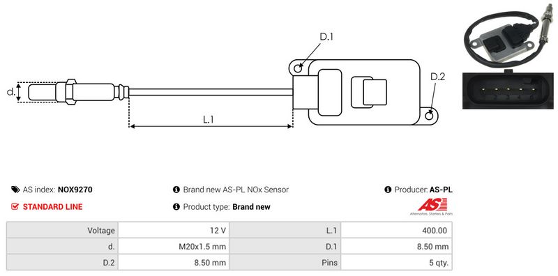 AS-PL NOX9270 NOx Sensor, urea injection