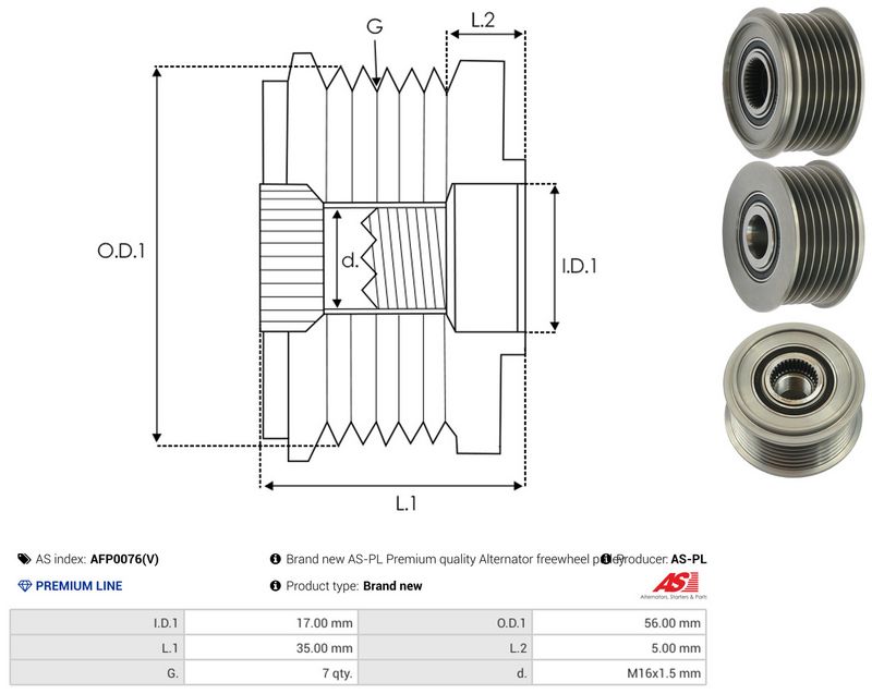 AS-PL AFP0076(V) Alternator Freewheel Clutch