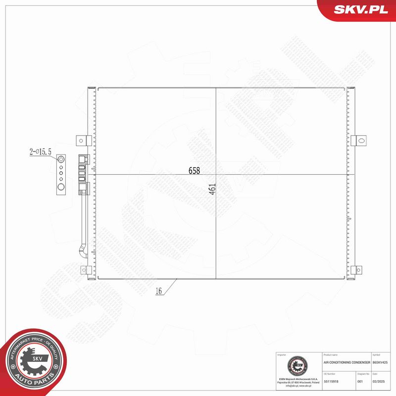 ESEN SKV 86SKV425 Condenser, air conditioning