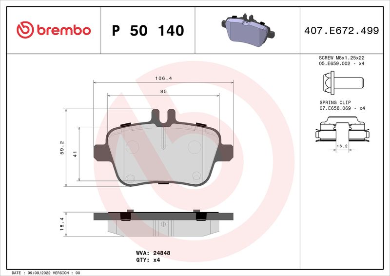 BREMBO fékbetétkészlet, tárcsafék P 50 140