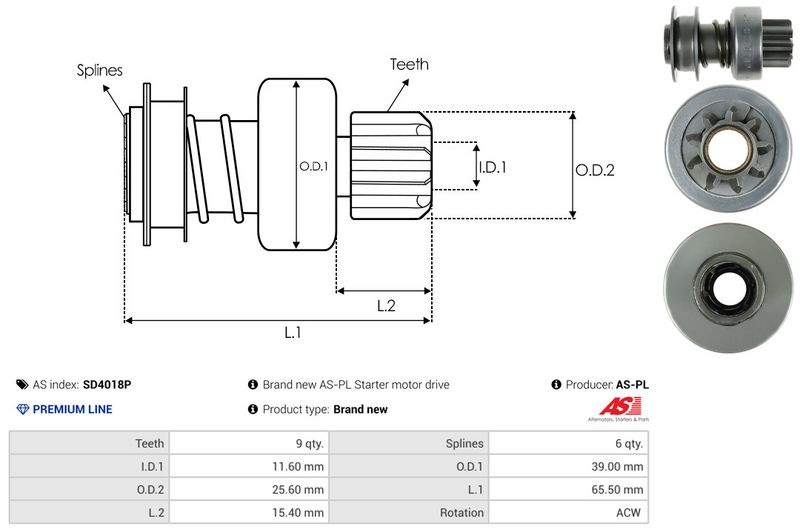 AS-PL SD4018P Freewheel Gear, starter