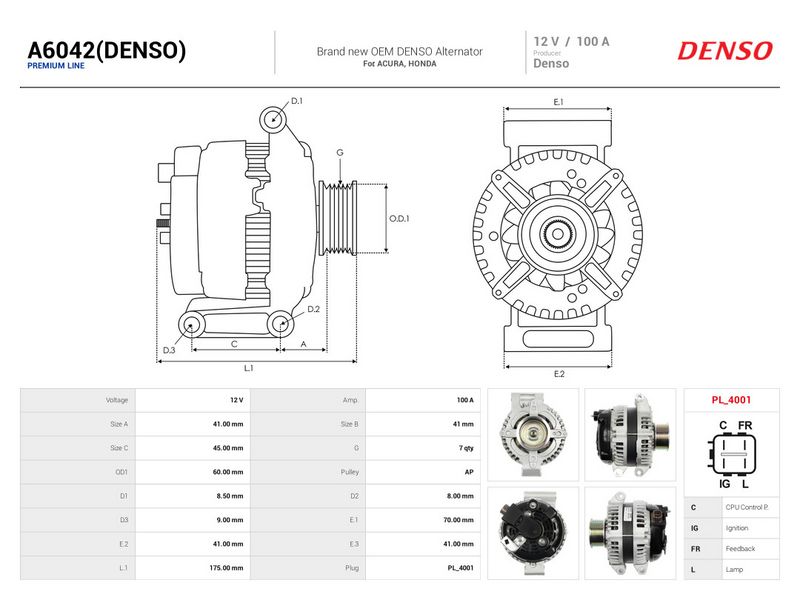 Generaator, AS-PL A6042(DENSO)
